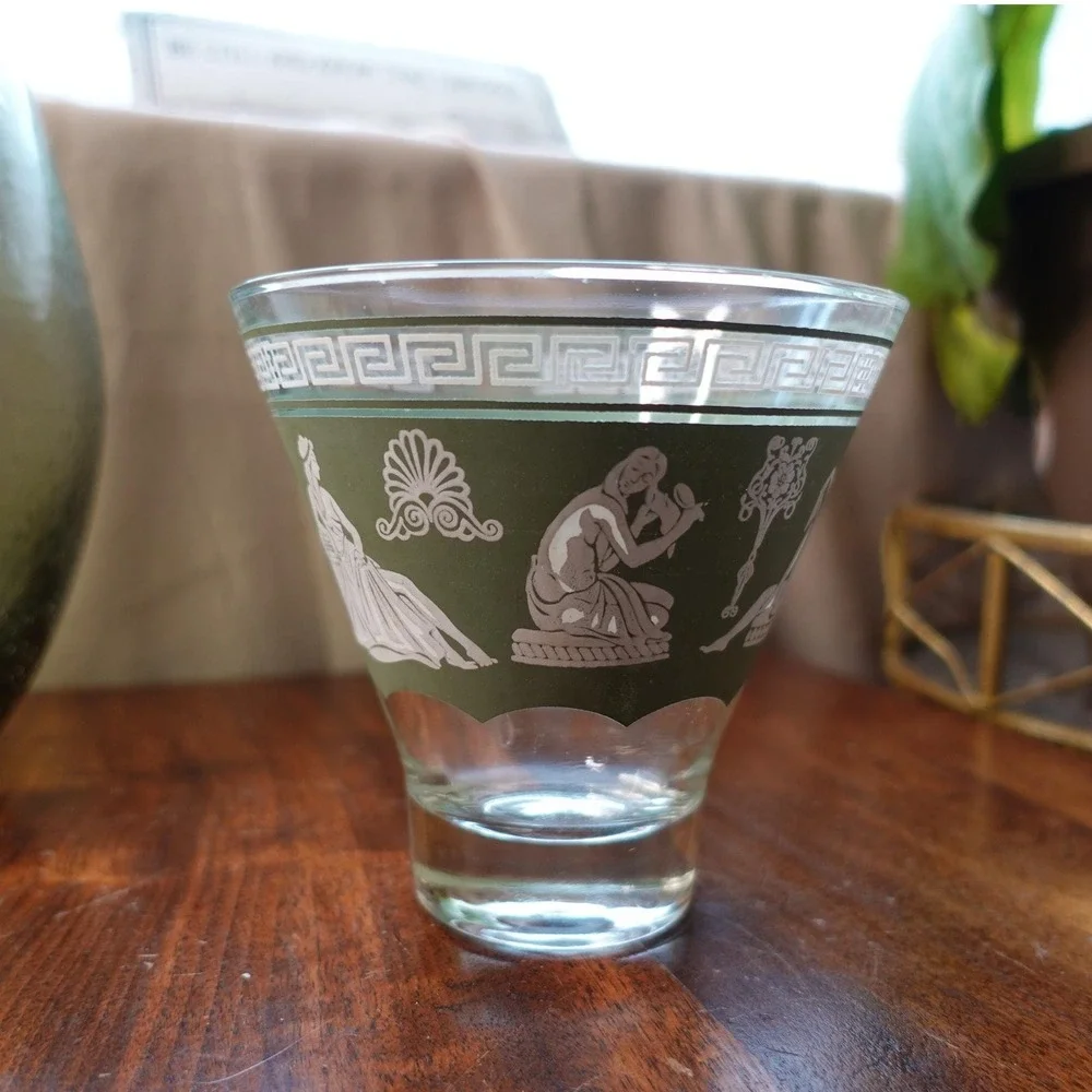 Vintage Grecian‎ theme green and white Fluted glass bowl